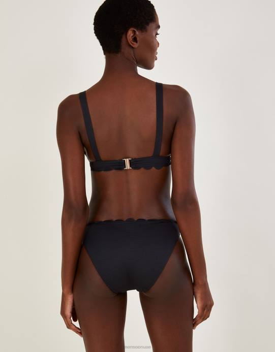 Monsoon نحيف قطعة بيكيني سفلية سادة بحافة صدفية مع بوليستر معاد تدويره D68H468 ملابس أسود