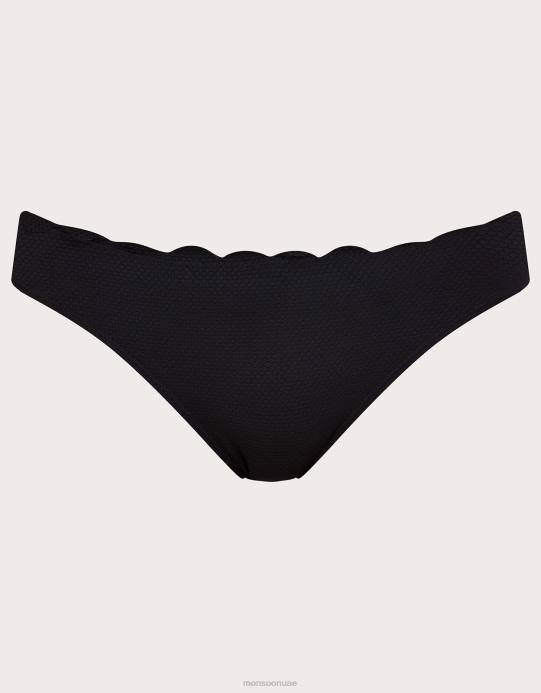Monsoon نحيف قطعة بيكيني سفلية سادة بحافة صدفية مع بوليستر معاد تدويره D68H468 ملابس أسود