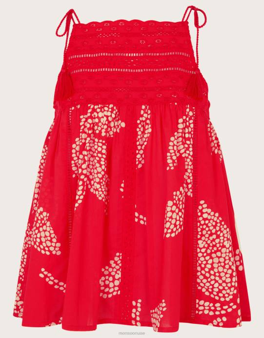 Monsoon نحيف ماهي بلوزة كامي برقبة عالية ورسن D68H46 ملابس أحمر