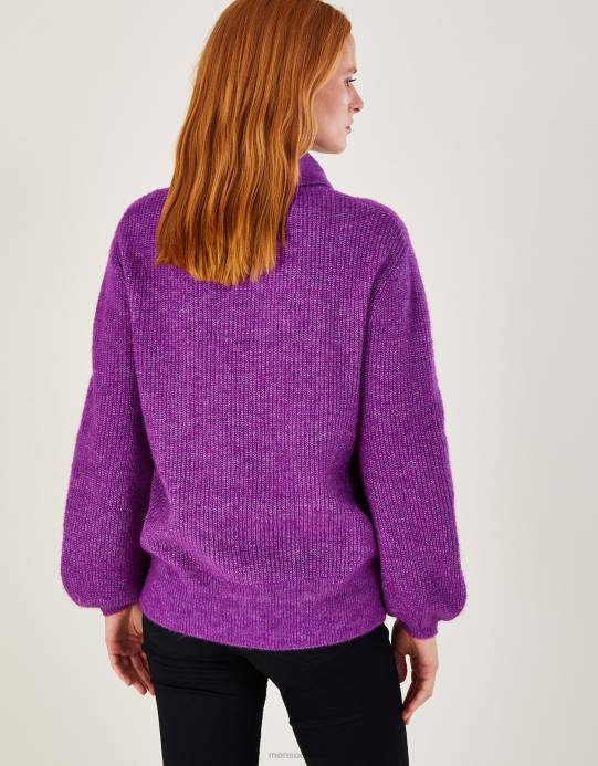 Monsoon نحيف سترة برقبة مضلعة فائقة النعومة مع بوليستر معاد تدويره D68H472 ملابس أرجواني