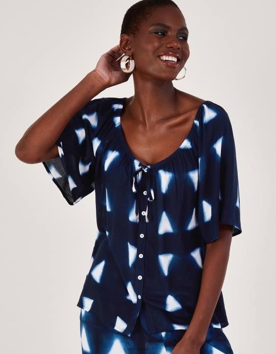 Monsoon نحيف قمة مثلث الباتيك في لينزينغ إيكوفيرو D68H476 ملابس الأزرق الداكن)