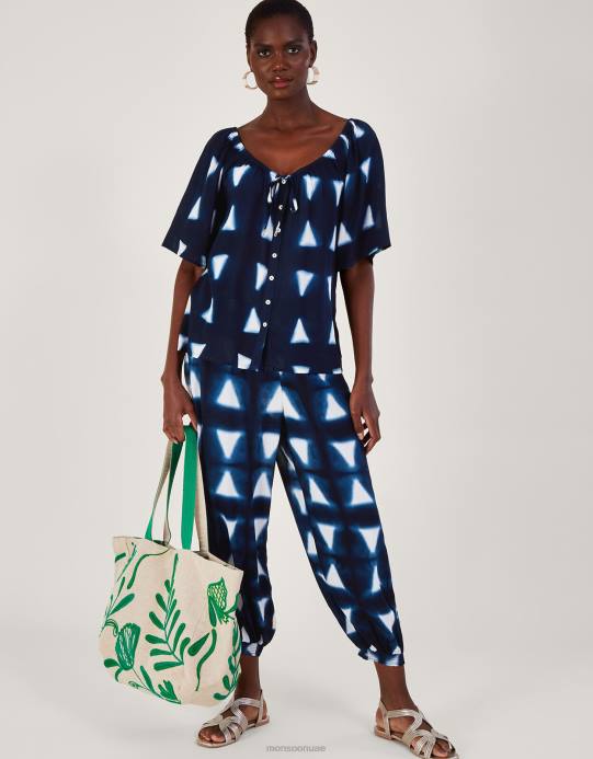 Monsoon نحيف قمة مثلث الباتيك في لينزينغ إيكوفيرو D68H476 ملابس الأزرق الداكن)