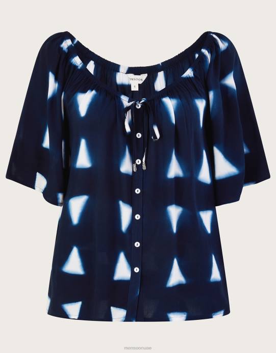 Monsoon نحيف قمة مثلث الباتيك في لينزينغ إيكوفيرو D68H476 ملابس الأزرق الداكن)