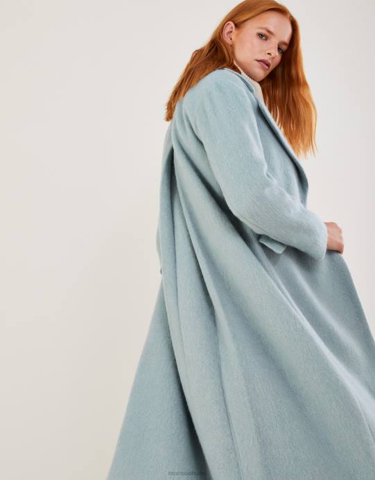 Monsoon نحيف معطف جيني الذكي من الصوف المصقول مع البوليستر المعاد تدويره D68H481 ملابس الأخضر (النعناع)