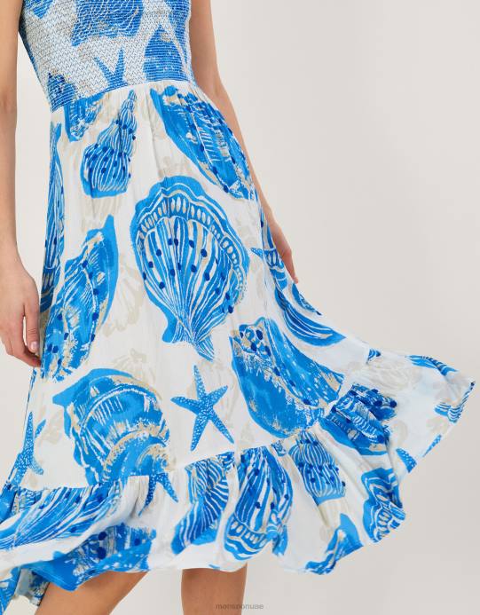 Monsoon نحيف فستان باندو متوسط ​​الطول بطبعة صدفة D68H483 ملابس عاج