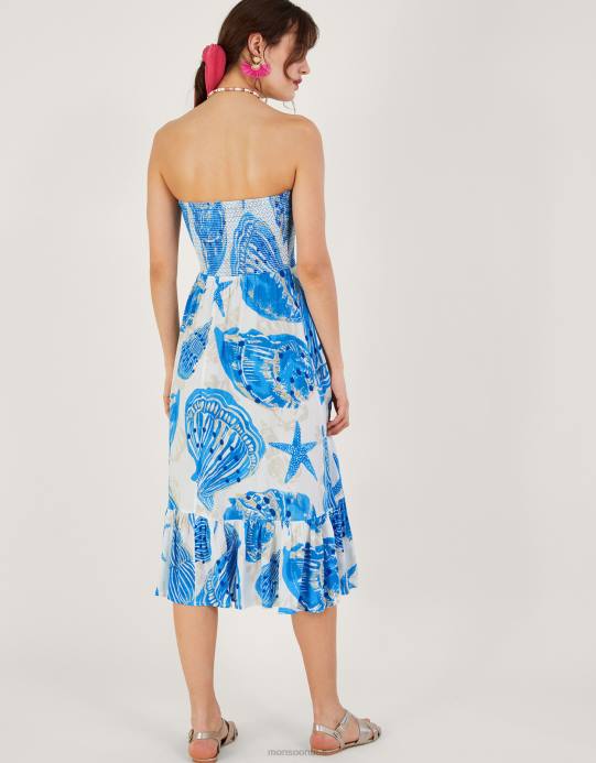 Monsoon نحيف فستان باندو متوسط ​​الطول بطبعة صدفة D68H483 ملابس عاج