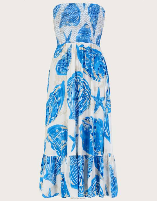 Monsoon نحيف فستان باندو متوسط ​​الطول بطبعة صدفة D68H483 ملابس عاج