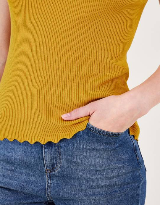 Monsoon نحيف أعلى خزان الرقبة الرسن مضلع D68H484 ملابس المغرة الصفراء)