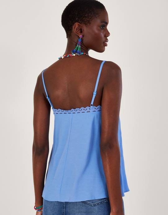 Monsoon نحيف بلوزة كامي من الدانتيل بأزرار من ليلى D68H486 ملابس أزرق