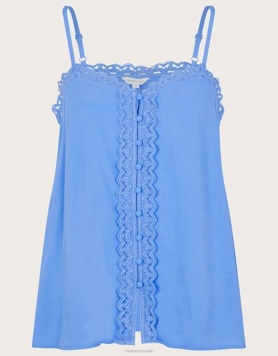 Monsoon نحيف بلوزة كامي من الدانتيل بأزرار من ليلى D68H486 ملابس أزرق