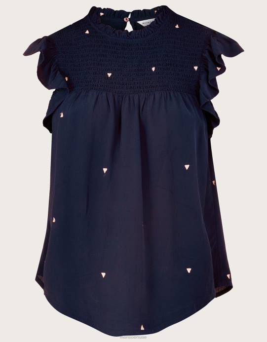 Monsoon نحيف بلوزة دارلا مطرزة من الفيسكوز المستدام D68H487 ملابس الأزرق الداكن)