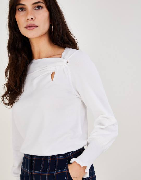 Monsoon نحيف كنزة ملتوية بعقدة جانبية مع لينزينج إيكوفيرو D68H488 ملابس عاج