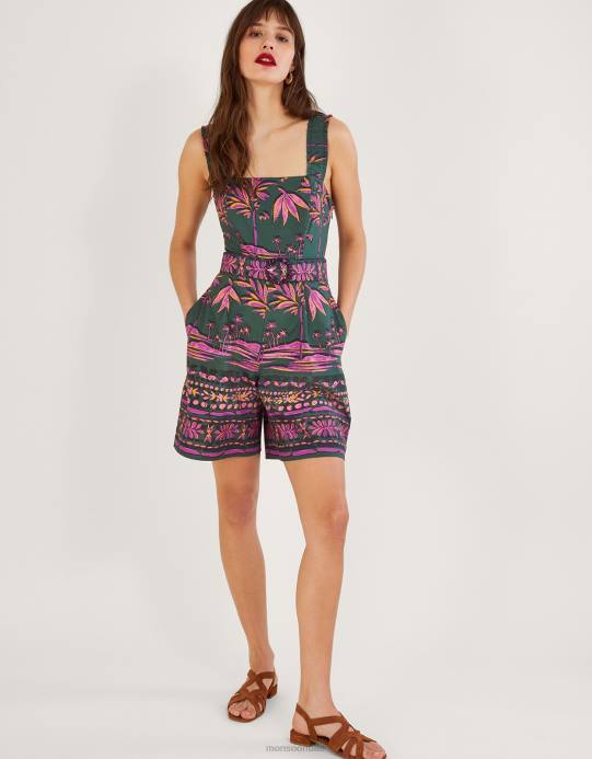 Monsoon نحيف بدلة لعب بيدرا بطبعة النخيل D68H491 ملابس الأخضر (الكاكي)