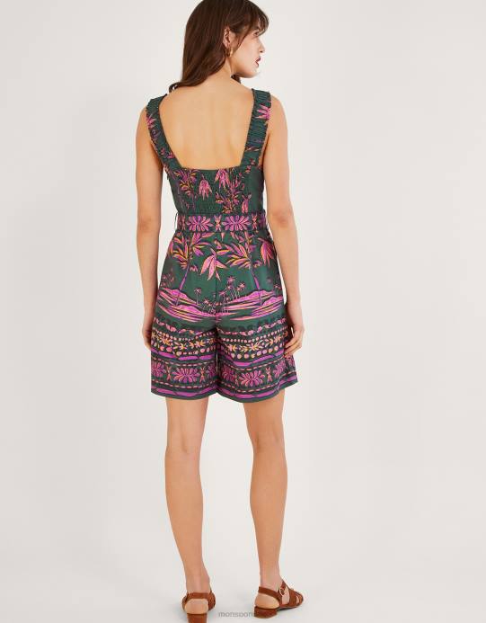 Monsoon نحيف بدلة لعب بيدرا بطبعة النخيل D68H491 ملابس الأخضر (الكاكي)