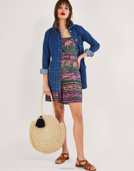 Monsoon نحيف بدلة لعب بيدرا بطبعة النخيل D68H491 ملابس الأخضر (الكاكي)