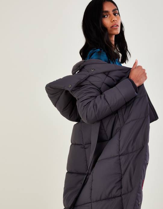 Monsoon نحيف معطف ماكسي مبطن بغطاء رأس قمع D68H492 ملابس الرمادي (الفحم)