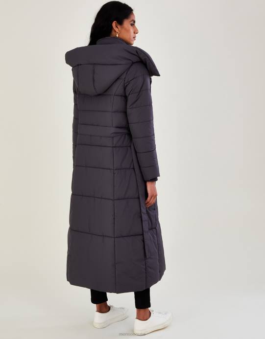 Monsoon نحيف معطف ماكسي مبطن بغطاء رأس قمع D68H492 ملابس الرمادي (الفحم)