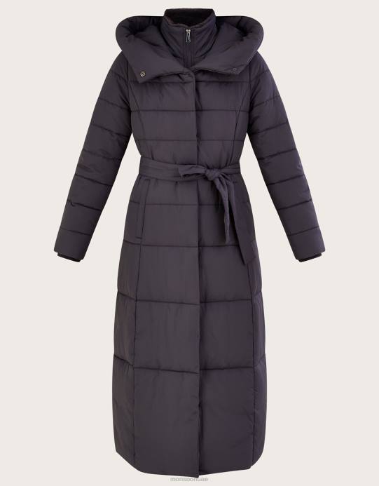 Monsoon نحيف معطف ماكسي مبطن بغطاء رأس قمع D68H492 ملابس الرمادي (الفحم)