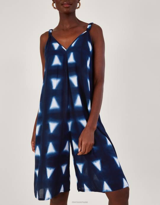 Monsoon نحيف رومبير مثلث مصبوغ الباتيك في لينزينغ إيكوفيرو D68H493 ملابس الأزرق الداكن)