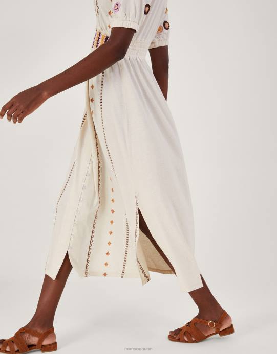 Monsoon نحيف فستان ميدي بأطراف كروشيه من مزيج الكتان D68H494 ملابس طبيعي