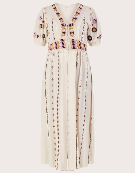 Monsoon نحيف فستان ميدي بأطراف كروشيه من مزيج الكتان D68H494 ملابس طبيعي