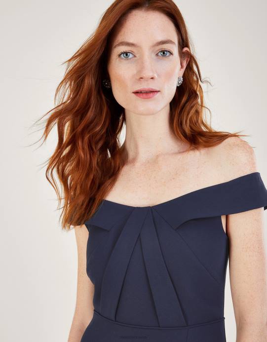 Monsoon نحيف فستان بياتريس كريب باردو ماكسي D68H496 ملابس الأزرق الداكن)