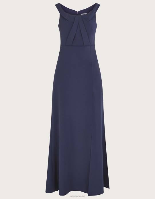 Monsoon نحيف فستان بياتريس كريب باردو ماكسي D68H496 ملابس الأزرق الداكن)