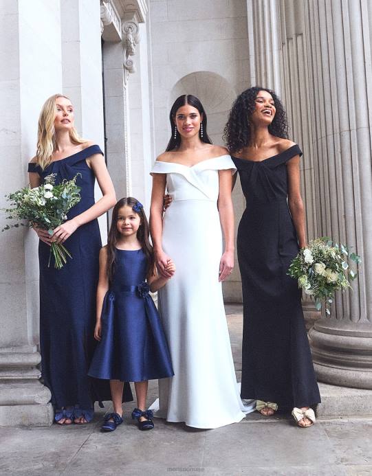 Monsoon نحيف فستان بياتريس كريب باردو ماكسي D68H496 ملابس الأزرق الداكن)