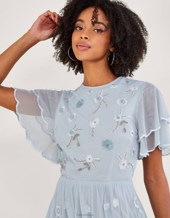 Monsoon نحيف فستان كاثرين طويل مزين بالبوليستر المعاد تدويره D68H497 ملابس سحاب