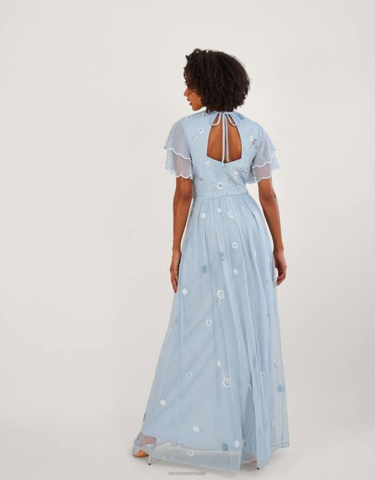 Monsoon نحيف فستان كاثرين طويل مزين بالبوليستر المعاد تدويره D68H497 ملابس سحاب