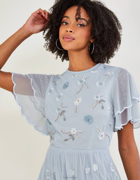 Monsoon نحيف فستان كاثرين طويل مزين بالبوليستر المعاد تدويره D68H497 ملابس سحاب