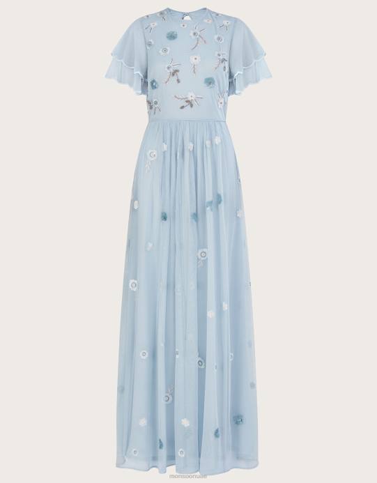 Monsoon نحيف فستان كاثرين طويل مزين بالبوليستر المعاد تدويره D68H497 ملابس سحاب