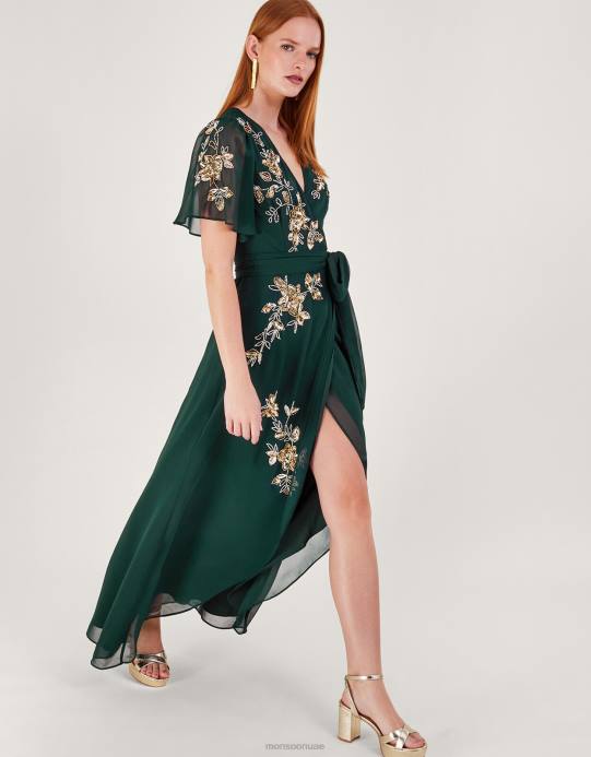 Monsoon نحيف فستان سارا مزخرف من البوليستر المعاد تدويره D68H5 ملابس أخضر