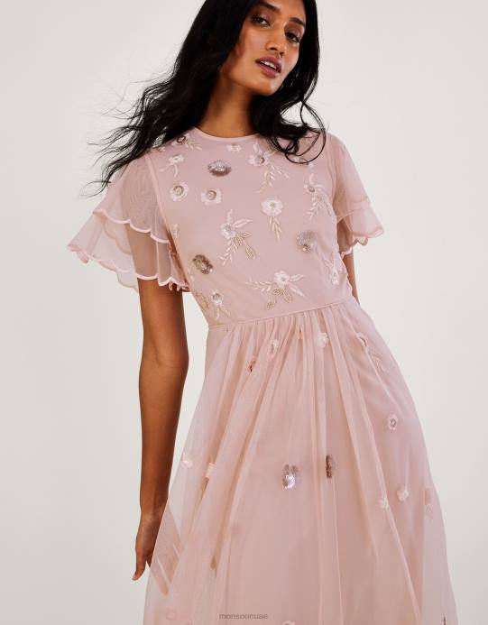 Monsoon نحيف فستان كاثرين طويل مزين بالبوليستر المعاد تدويره D68H501 ملابس الوردي (احمر الخدود)