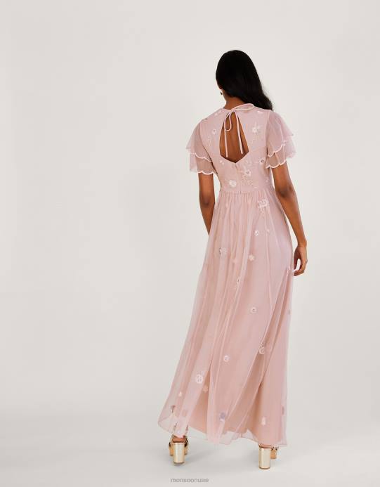 Monsoon نحيف فستان كاثرين طويل مزين بالبوليستر المعاد تدويره D68H501 ملابس الوردي (احمر الخدود)