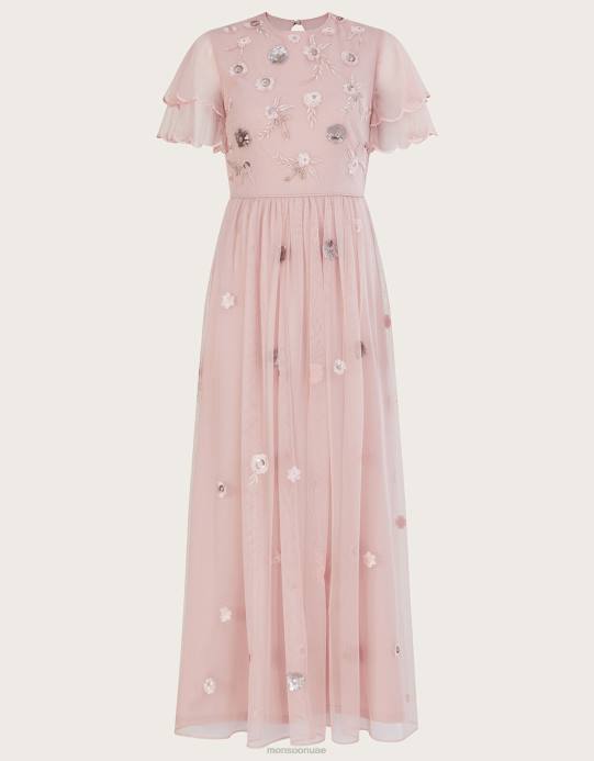 Monsoon نحيف فستان كاثرين طويل مزين بالبوليستر المعاد تدويره D68H501 ملابس الوردي (احمر الخدود)