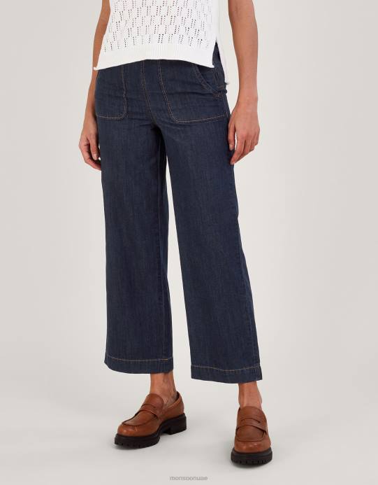 Monsoon نحيف بنطال جينز هاربر قصير بأرجل واسعة وطول عادي D68H502 ملابس الأزرق (نيلي)