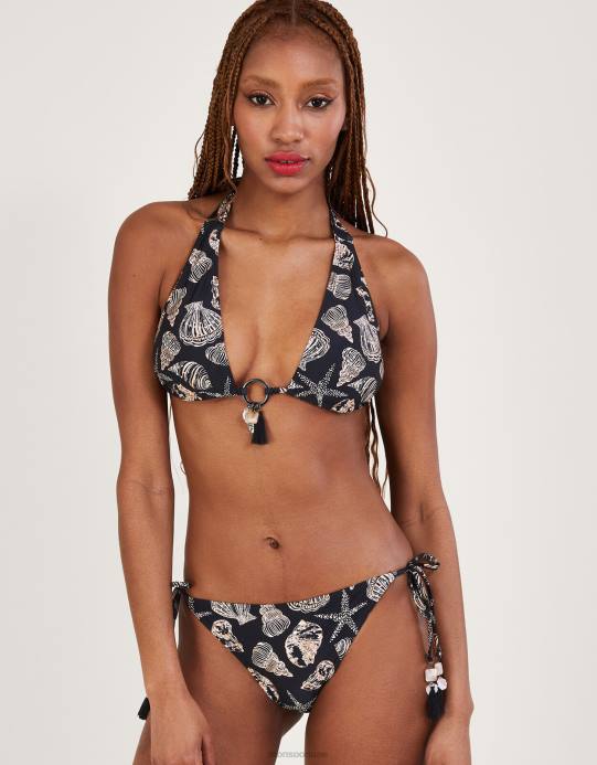 Monsoon نحيف قطعة بكيني علوية بطباعة رقائق معدنية من البوليستر المعاد تدويره D68H503 ملابس أسود