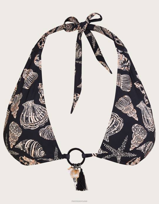 Monsoon نحيف قطعة بكيني علوية بطباعة رقائق معدنية من البوليستر المعاد تدويره D68H503 ملابس أسود