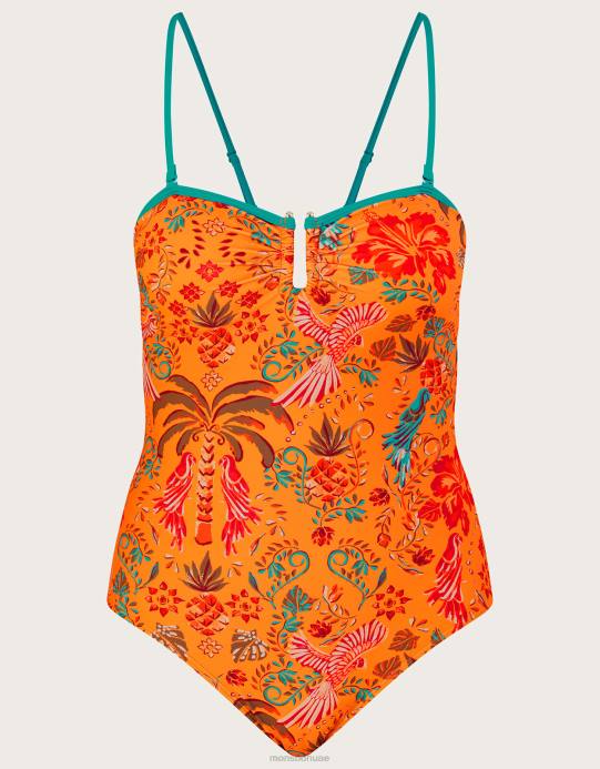Monsoon نحيف ملابس السباحة بطبعة النخيل من البوليستر المُعاد تدويره D68H505 ملابس البرتقالي