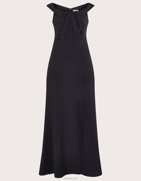 Monsoon نحيف فستان بياتريس كريب باردو ماكسي D68H507 ملابس أسود