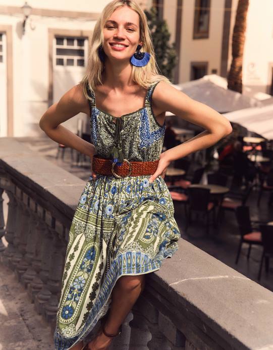 Monsoon نحيف فستان بطبعات تراثية ومزخرف بالدانتيل D68H509 ملابس الأخضر (الكاكي)