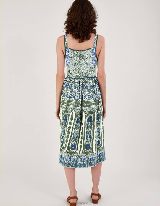 Monsoon نحيف فستان بطبعات تراثية ومزخرف بالدانتيل D68H509 ملابس الأخضر (الكاكي)