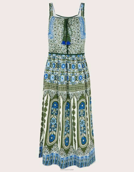 Monsoon نحيف فستان بطبعات تراثية ومزخرف بالدانتيل D68H509 ملابس الأخضر (الكاكي)