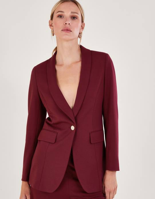 Monsoon نحيف سترة بونتي بيج واحدة الصدر D68H50 ملابس الأحمر (التوت)