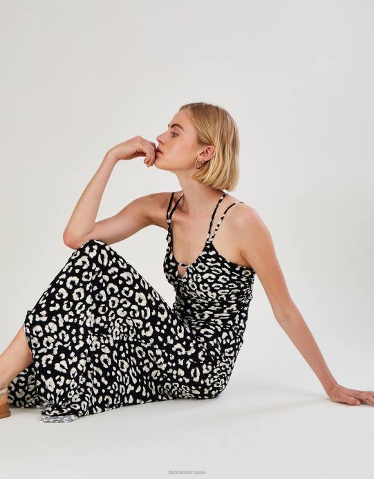 Monsoon نحيف فستان ماكسي بطبعات حيوانات D68H510 ملابس متعدد