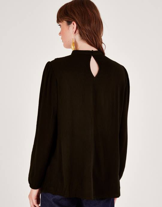 Monsoon نحيف قطع علوية مطرزة بالزهور D68H514 ملابس أسود