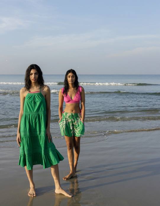 Monsoon نحيف فستان متوسط ​​الطول مزين بتطريزات من الدانتيل، مصنوع من القطن المستدام D68H516 ملابس أخضر