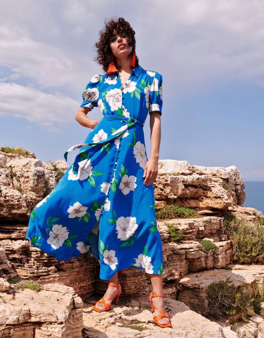 Monsoon نحيف فستان ميلانا على شكل قميص مزين بالفيسكوز المستدام D68H517 ملابس أزرق