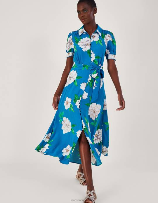 Monsoon نحيف فستان ميلانا على شكل قميص مزين بالفيسكوز المستدام D68H517 ملابس أزرق